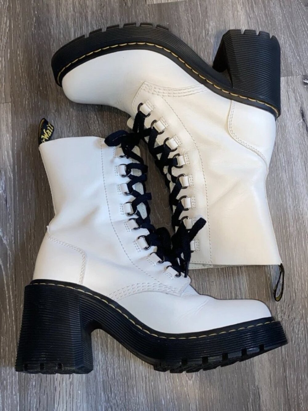 Dr. Martens Women's 9 Chesney 8-Eye Flared Heel Platform Boots White Nappa